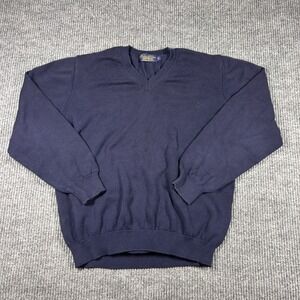 Vintage Brooks Brothers Sweater Men's XL V-Neck Navy Blue Cotton Knitted in USA